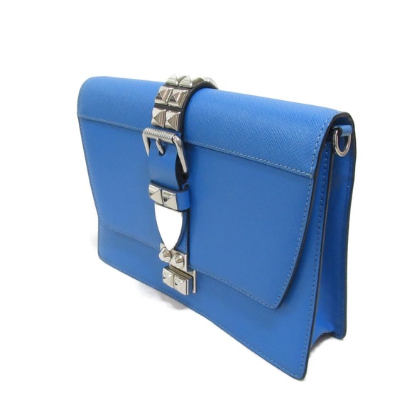 Prada Studded Shoulder Bag Saffiano Leather Blue - Picture 3 of 10